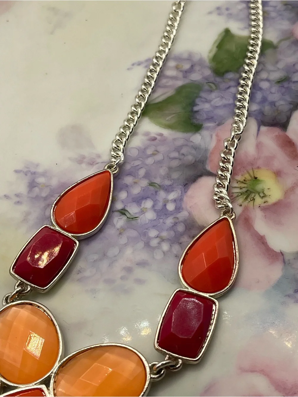 Statement Orange & Pink Gemstone Pendant Necklace -‎ Women's Fashion Jewelry